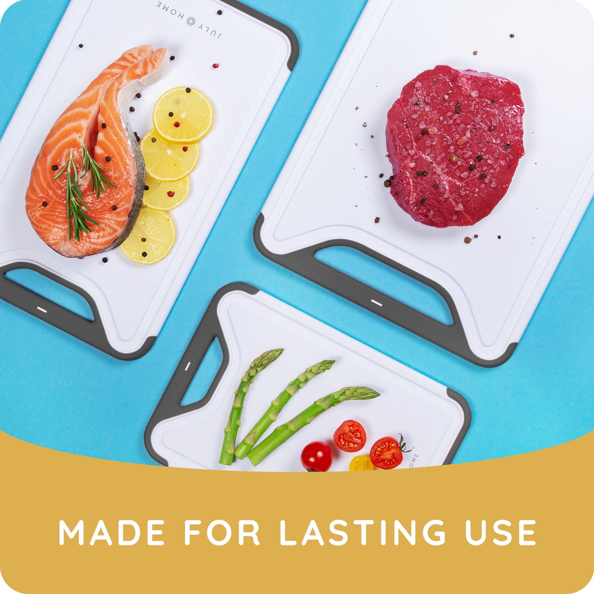 𝐁𝐏𝐀-𝐅𝐫𝐞𝐞 Cutting Boards for Kitchen - Plastic Cutting Board Set of 3, Dishwasher Safe Cutting Boards with Juice Grooves, Thick Chopping Boards for Meat, Veggies, Fruits, Non-Slip (Black)